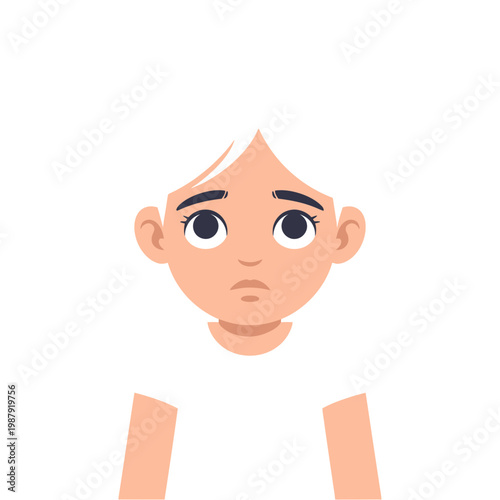 Sad Boy Looking Down Isolated on White Background