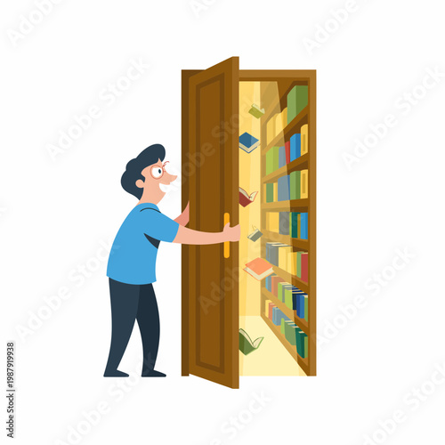 Man Opening Door to Book Closet