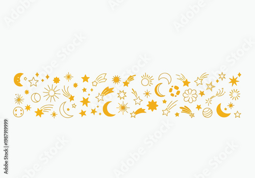 A vibrant array of colorful celestial and floral pixel art icons.