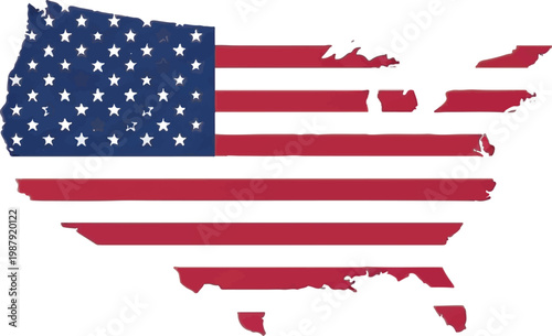 American flag map, USA patriotic symbol, vector illustration, red white blue colors