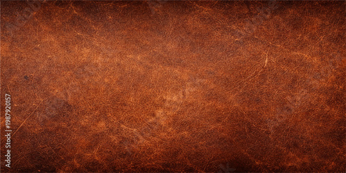 Aged vintage brown leather texture with a grungy rusty metal backdrop and antique parchment paper surface for a rough weathered design