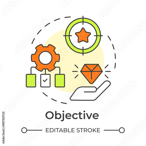 Objective multi color concept icon. Project management, business strategy. Goal achieving. Round shape line illustration. Abstract idea. Graphic design. Easy to use in presentation, brochure