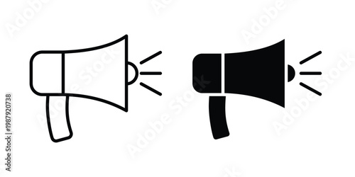 Megaphone speaker icon editable designs collection. black and white icons