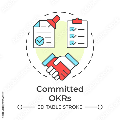 Committed okrs multi color concept icon. Operational success, task list. Workflow regulation. Round shape line illustration. Abstract idea. Graphic design. Easy to use in presentation, brochure