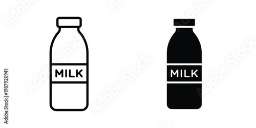Milk bottle icon editable designs collection. black and white icons