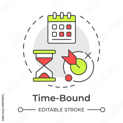 Time bound multi color concept icon. Goal setting, schedule management. Task planning. Round shape line illustration. Abstract idea. Graphic design. Easy to use in presentation, brochure