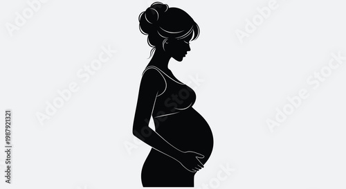 Pregnant woman with updo hairstyle a striking black silhouette