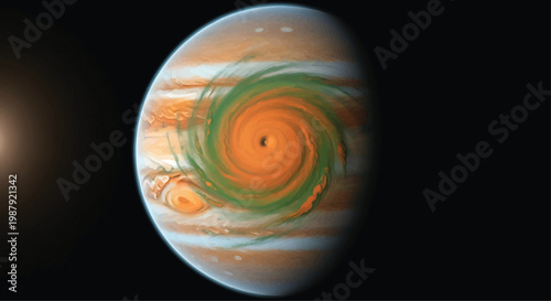 Jupiter Planet with Swirling Storm in Space