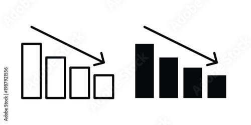 Negative trend icon editable designs collection. black and white icons