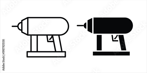 Nail gun icon editable designs collection. black and white icons