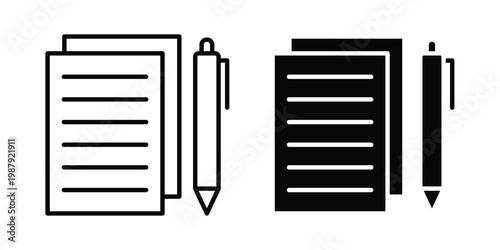 Notebook document icon editable designs collection. black and white icons
