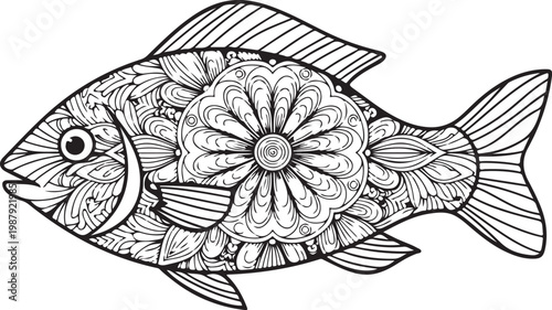 Intricate Fish Line Art Patterned Aquatic Illustration.