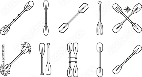 Kayak paddle line icon vector illustration. Minimalist double-bladed oar for canoeing, rafting, and water sports. Scalable AI-generated graphic for web, mobile app, and interface design.10 vector icon