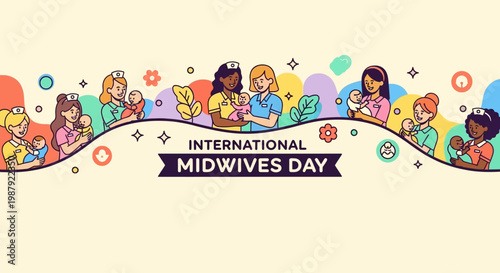 International Midwives Day Celebration Header Banner Vector