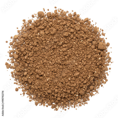 Pile of brown granulated soil or powder isolated on a transparent background