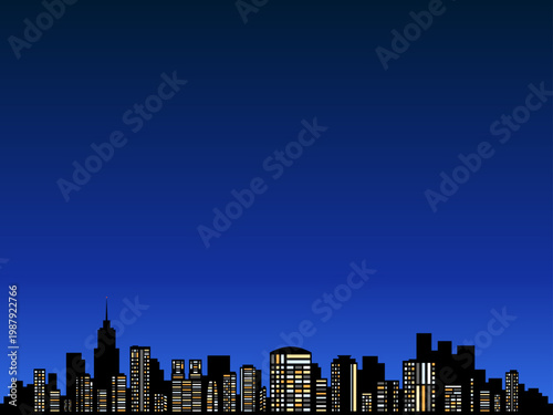 夜空と都会の背景フレームイラスト