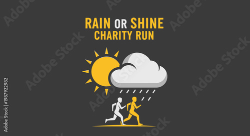 Charity Run Event Illustration Demonstrating Perseverance Through Any Weather Conditions