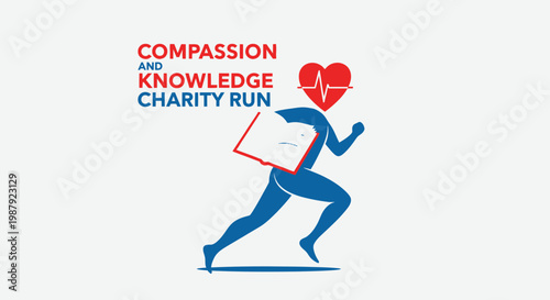 Charity Run for Compassion and Knowledge: Heart, Book, and Human Figure in Motion