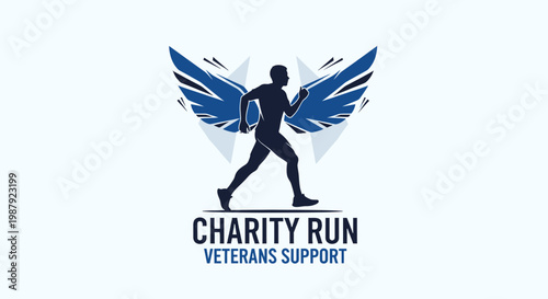 Charity Run for Veterans with Winged Runner Silhouette Visual Concept