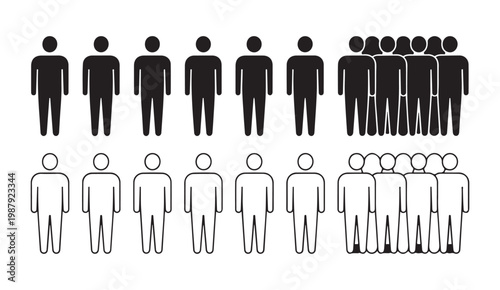 Human figures standing in row and group for population statistics or social demographic illustration.