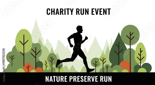 Charity Run In Nature: A Silhouette Runner Thriving On The Preserve's Trail