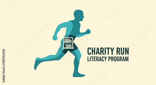 Charity Run Promoting Literacy With A Dynamic Illustration of A Runner Silhouette