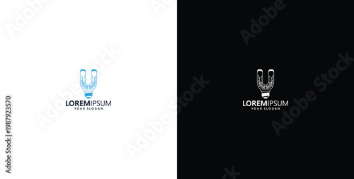 smart bulb technology logo design, bulb logo design initial U creative bulb logo ideas