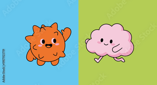 Charming Animated Characters Depicted On a Dual-Toned Background for Commercial Designs