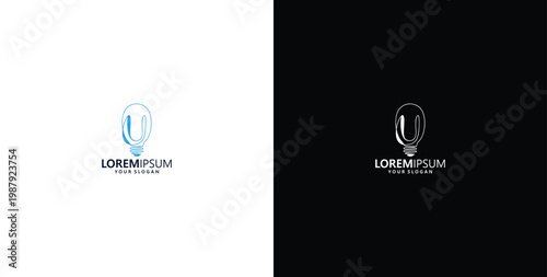 smart bulb technology logo design, bulb logo design initial U creative bulb logo ideas