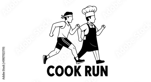 Chef and Athlete Running Side By Side Showing Determination and Fitness in Silhouette