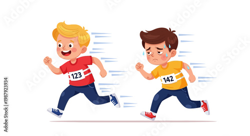 Children Competing In A Race, Showing Effort And Determination To Reach The Finish Line