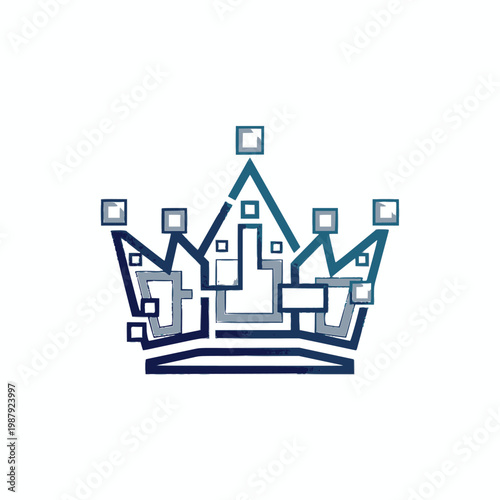 The illustration depicts a blue crown with geometric shapes on a white background