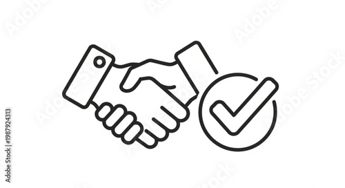 Handshake agreement icon with checkmark symbol.