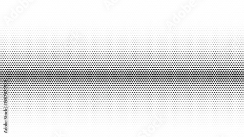 A precise horizontal band of small black dots creates a fading halftone pattern on white