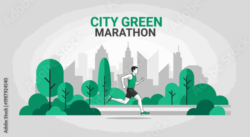 City Green Marathon: Energetic Runner In A Lush Urban Environment