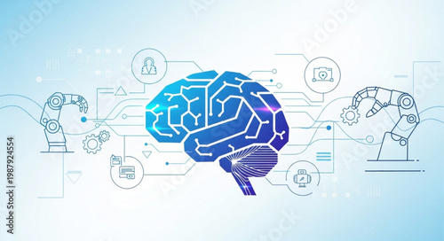 Digital Brain with Circuits and Neural Network Connections.