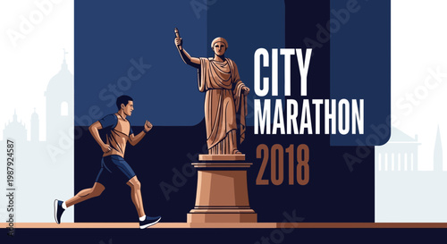 City Marathon 2018: A Graphic Illustration Featuring Statue and Athlete Running