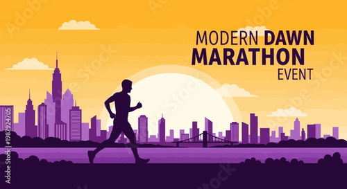 City Marathon Runner At Sunrise Vibrant Urban Landscape