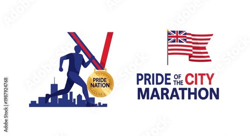 City Marathon Celebrates Independence: Proud Runner and Patriotic Symbols of the Victory