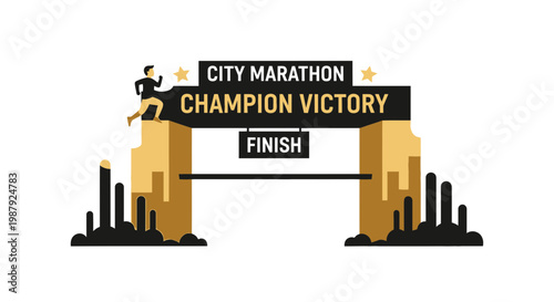 City Marathon Champion: A Runner Achieving Victory At The Finish Line, Illustrative Design