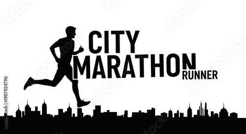 City Marathon Runner In Silhouette Above The Cityscape, An Artistic Representation