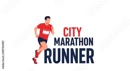 City Marathon Runner, Vector Illustration of Male Athlete Engaged in Urban Running Competition
