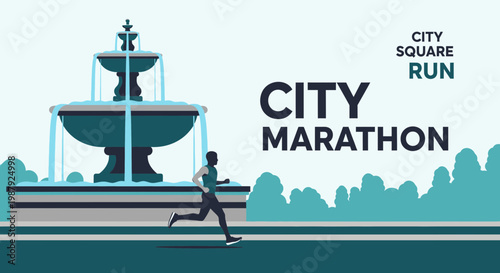 City Marathon Runners At City Square Fountain During Summer Season Running Event