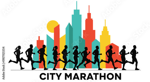 City Marathon Silhouette: A Colorful Race Through Urban Landscape and Endurance