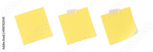 Sticky note reminder. Post  note paper. Yellow sheets for notes isolated  on background..