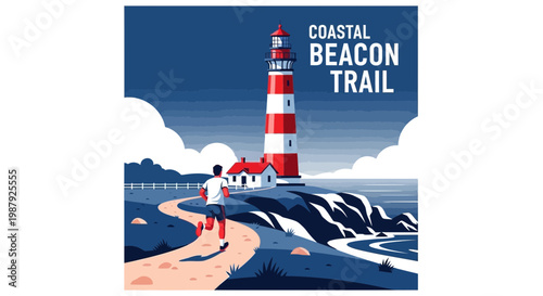 Coastal Beacon Trail Running Person Near Lighthouse Inspiring Outdoor Adventure