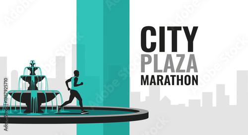 City Plaza Marathon Illustration Showcasing Urban Running Event With Cityscape Backdrop