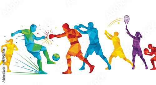 Colorful Sports Silhouettes Depict Action Across Diverse Athletic Disciplines