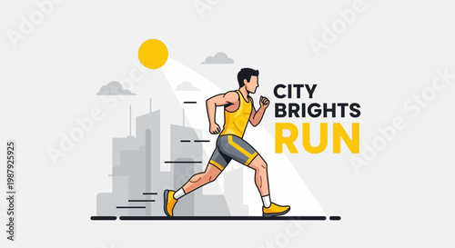 City Runner in Urban Setting Depicted in a Modern Illustration with Bright Colors