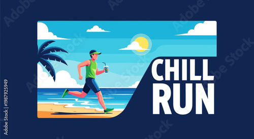 Coastal Run With Refreshment: A Relaxing Beach Jogging Adventure Illustration